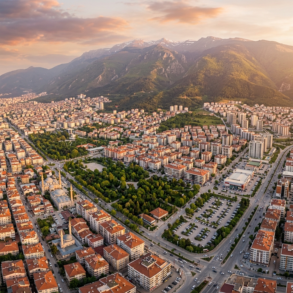 Bursa şehir panoraması ve Uludağ manzarası