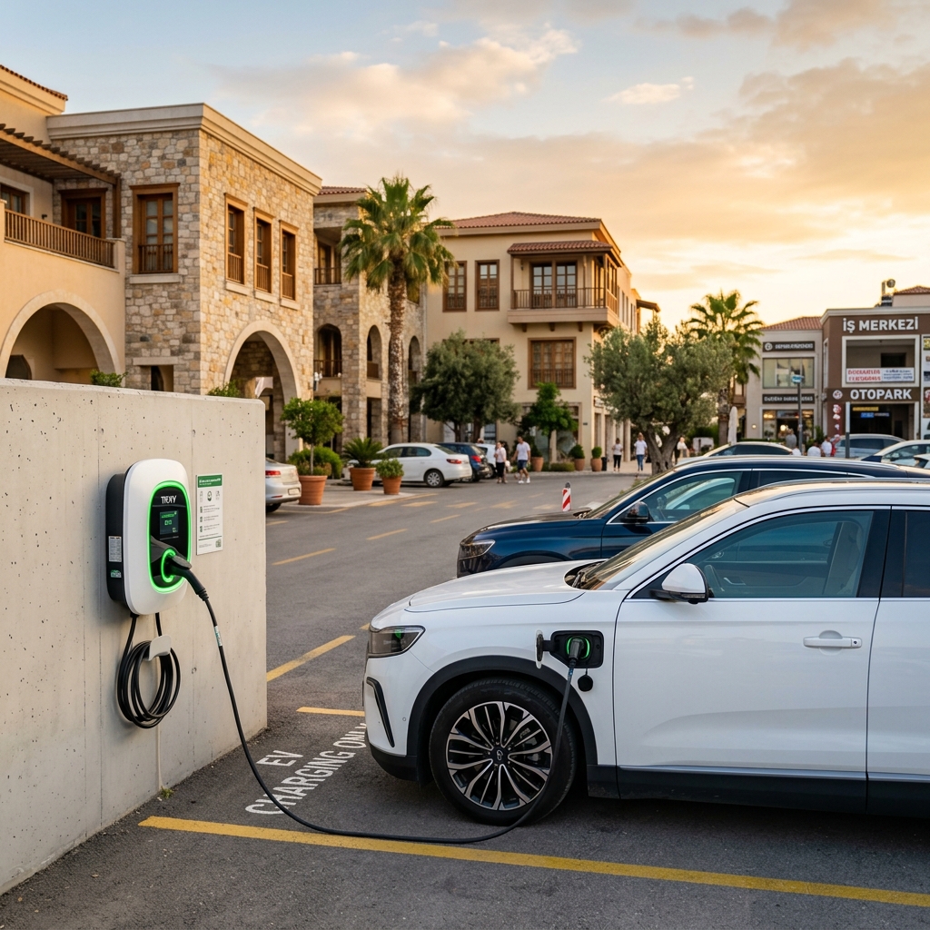 İşletme otoparkında duvar tipi elektrikli araç şarj istasyonu