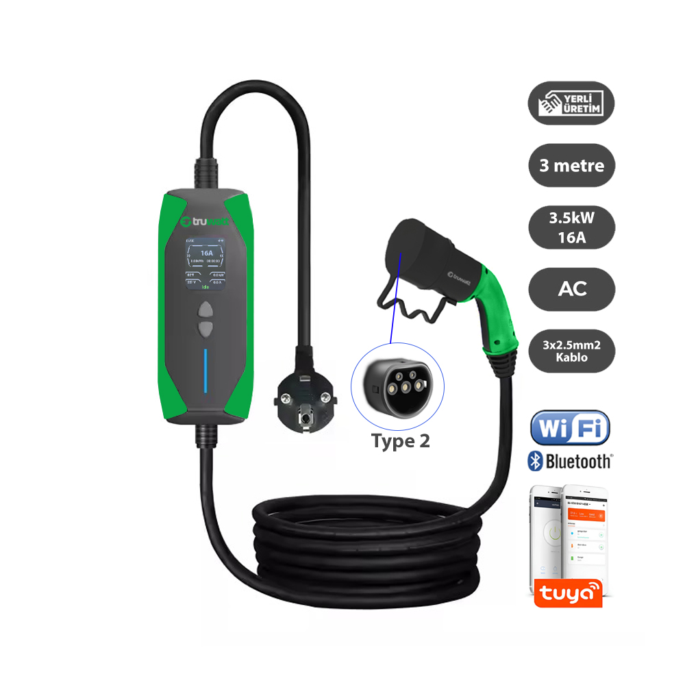 TRUWATT ZT203 Taşınabilir Şarj Cihazı 16A/3,5 kW/220V (3 metre) — ürün görseli