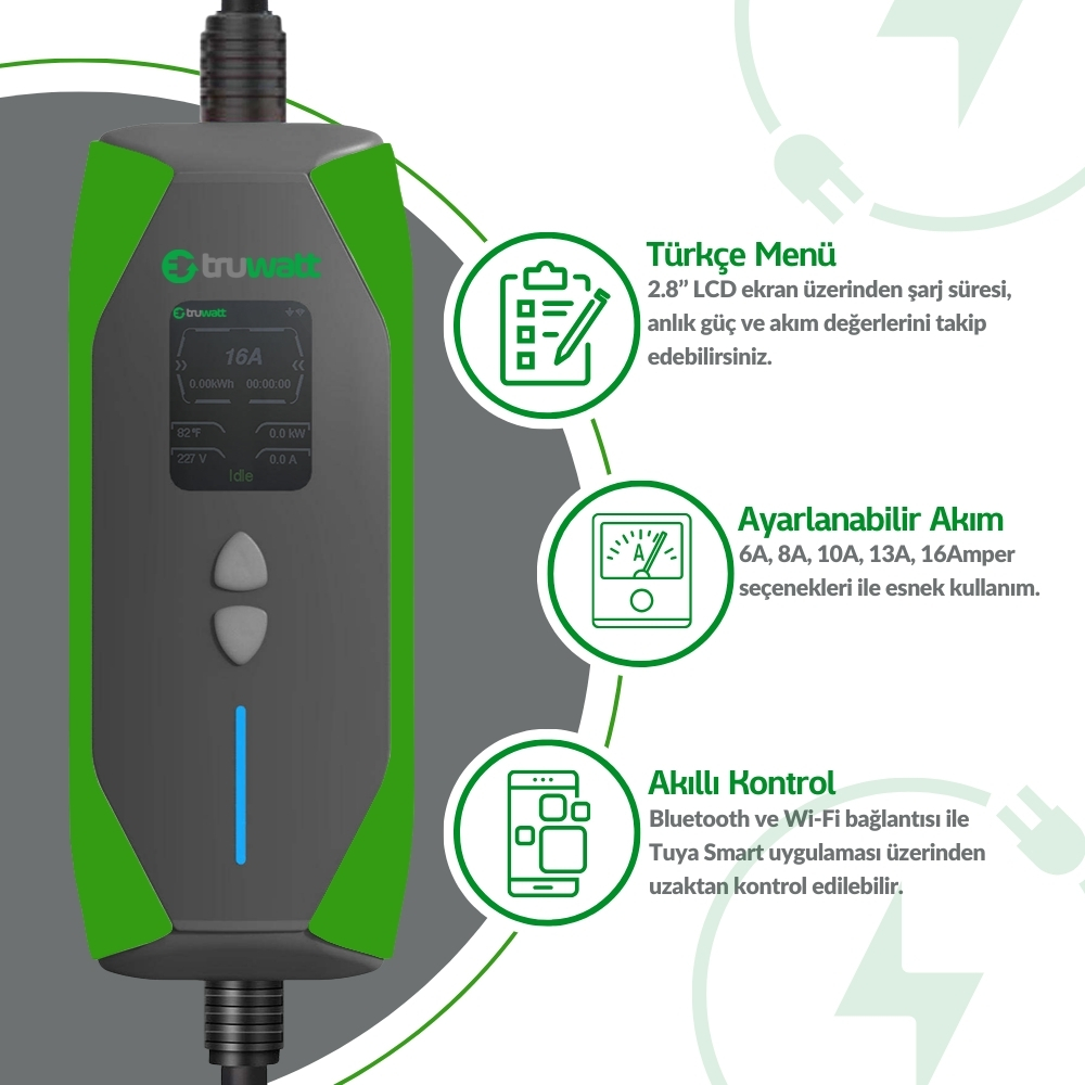 TRUWATT ZT203 Taşınabilir Şarj Cihazı 16A/3,5 kW/220V (3 metre) — ürün görseli